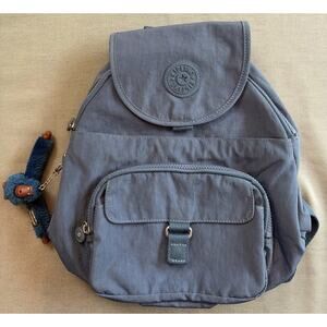 Kipling Signature Queenie Small Backpack Bag Purse Blue Gray Lining Keychain
